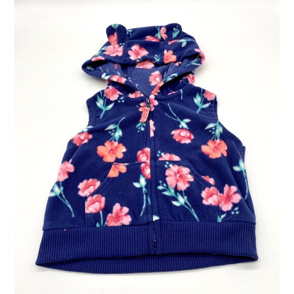Carter’s Infant Girl Fleece Zip up Floral Hoodie Vest Jacket 6 Months Soft - Picture 1 of 6